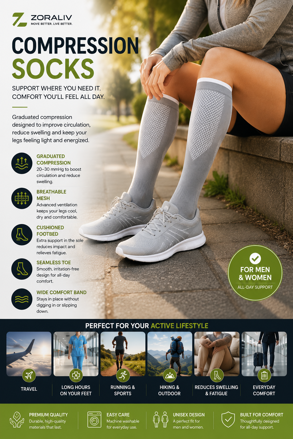 Recovery Compression Socks for Travel, Work and Everyday Comfort